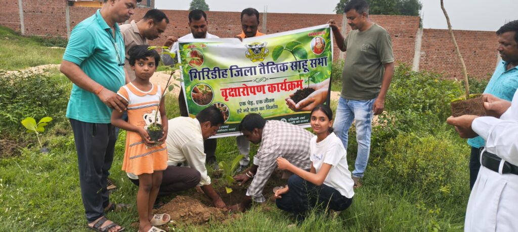 गिरिडीह जिला तैलिक साहू सभा ने किरण पब्लिक स्कूल परिसर में लगाए 50 छायादार पौधे