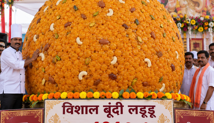गणेश पूजा में चढ़ाया गया 101 किलो का विशाल लड्डू